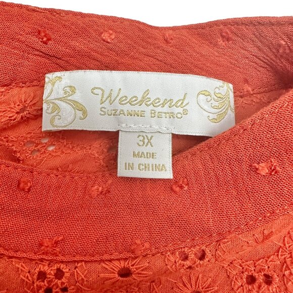 Weekend Suzanne Betro Tunic Top Womens 3X Sleeveless Orange Eyelet - Picture 5 of 7
